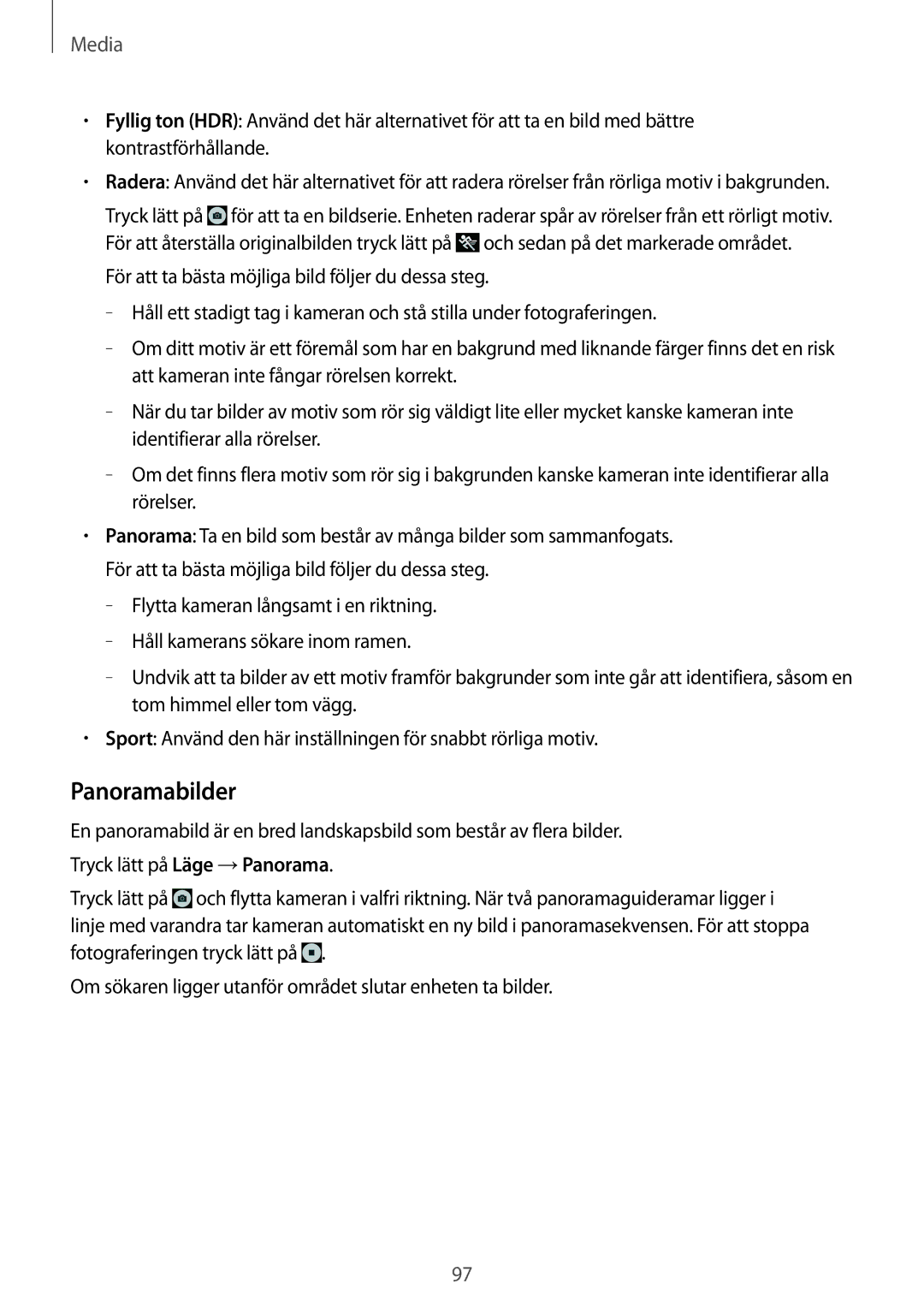 Samsung SM-T525NZWANEE, SM-T525NZKANEE manual Panoramabilder 