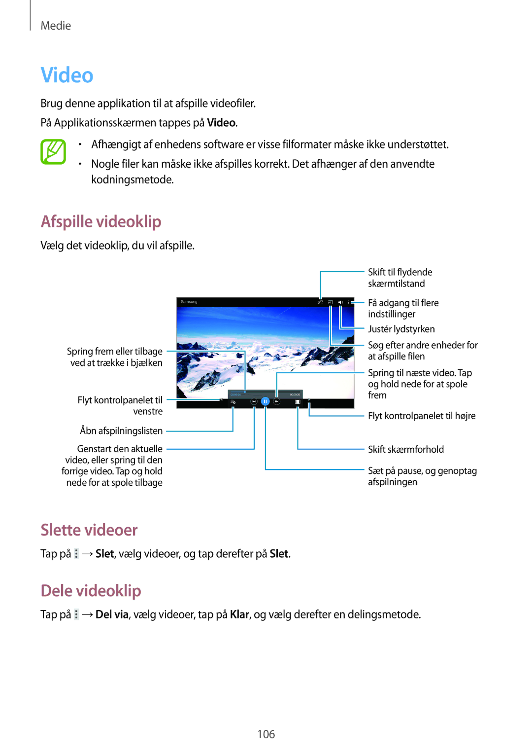 Samsung SM-T525NZKANEE, SM-T525NZWANEE manual Video, Slette videoer, Dele videoklip 