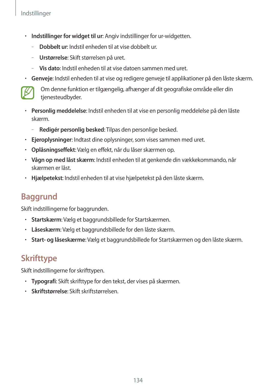 Samsung SM-T525NZKANEE, SM-T525NZWANEE manual Baggrund, Skrifttype 