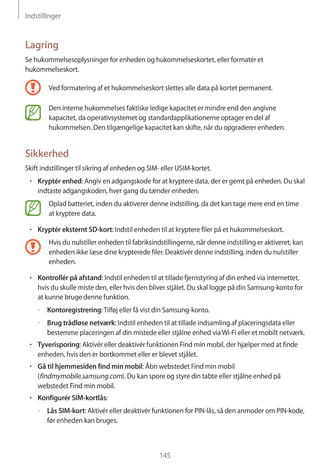 Samsung SM-T525NZWANEE, SM-T525NZKANEE manual Lagring, Sikkerhed, Konfigurér SIM-kortlås 