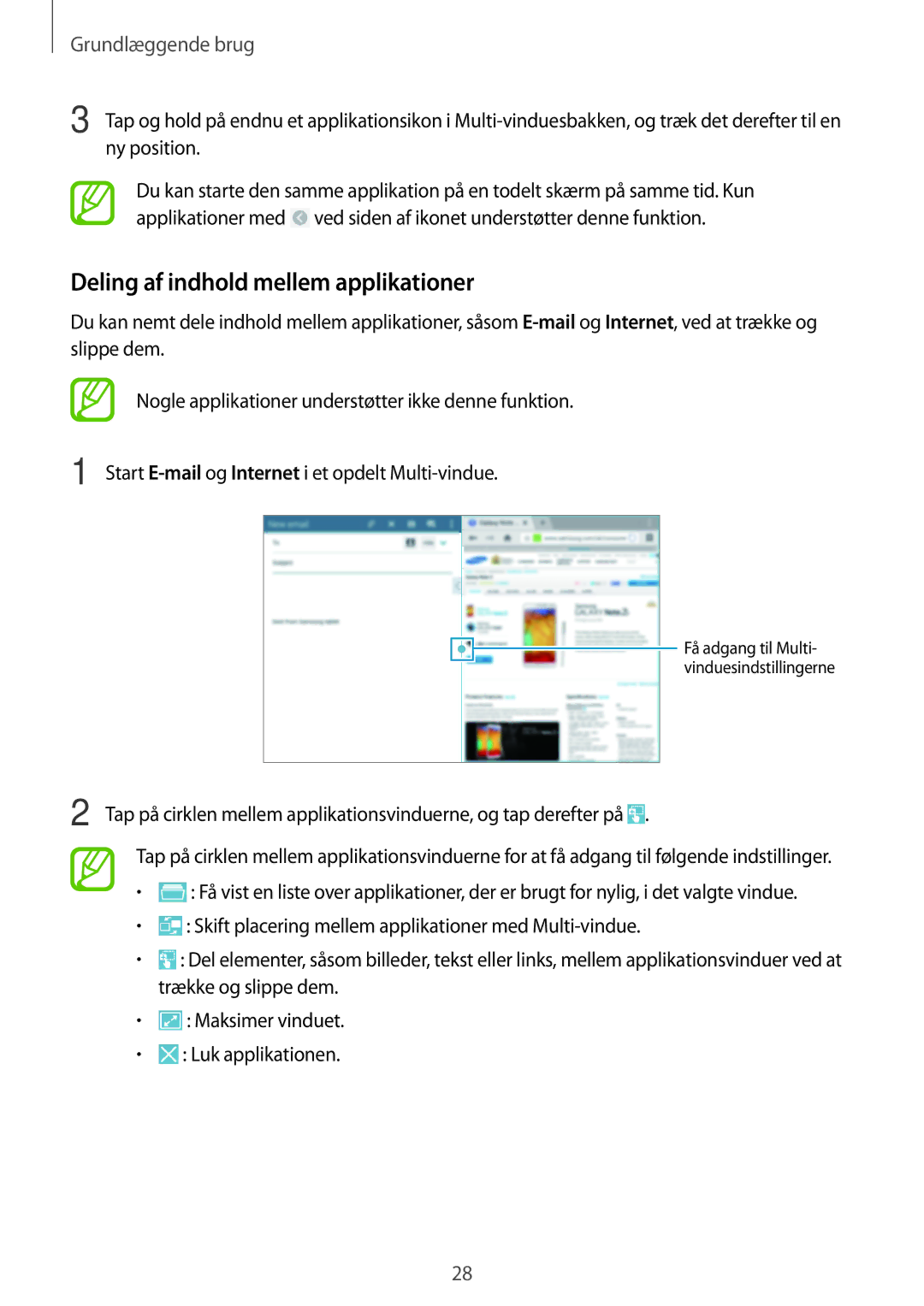 Samsung SM-T525NZKANEE, SM-T525NZWANEE manual Deling af indhold mellem applikationer 