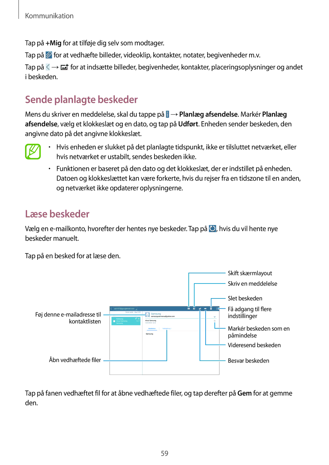 Samsung SM-T525NZWANEE, SM-T525NZKANEE manual Læse beskeder 