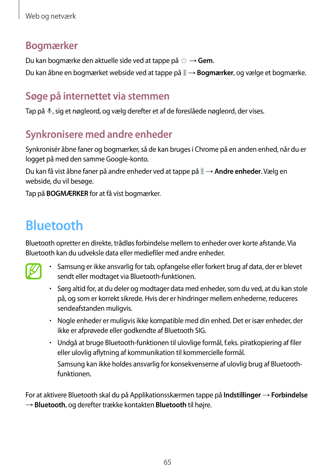 Samsung SM-T525NZWANEE, SM-T525NZKANEE manual Bluetooth, Synkronisere med andre enheder 