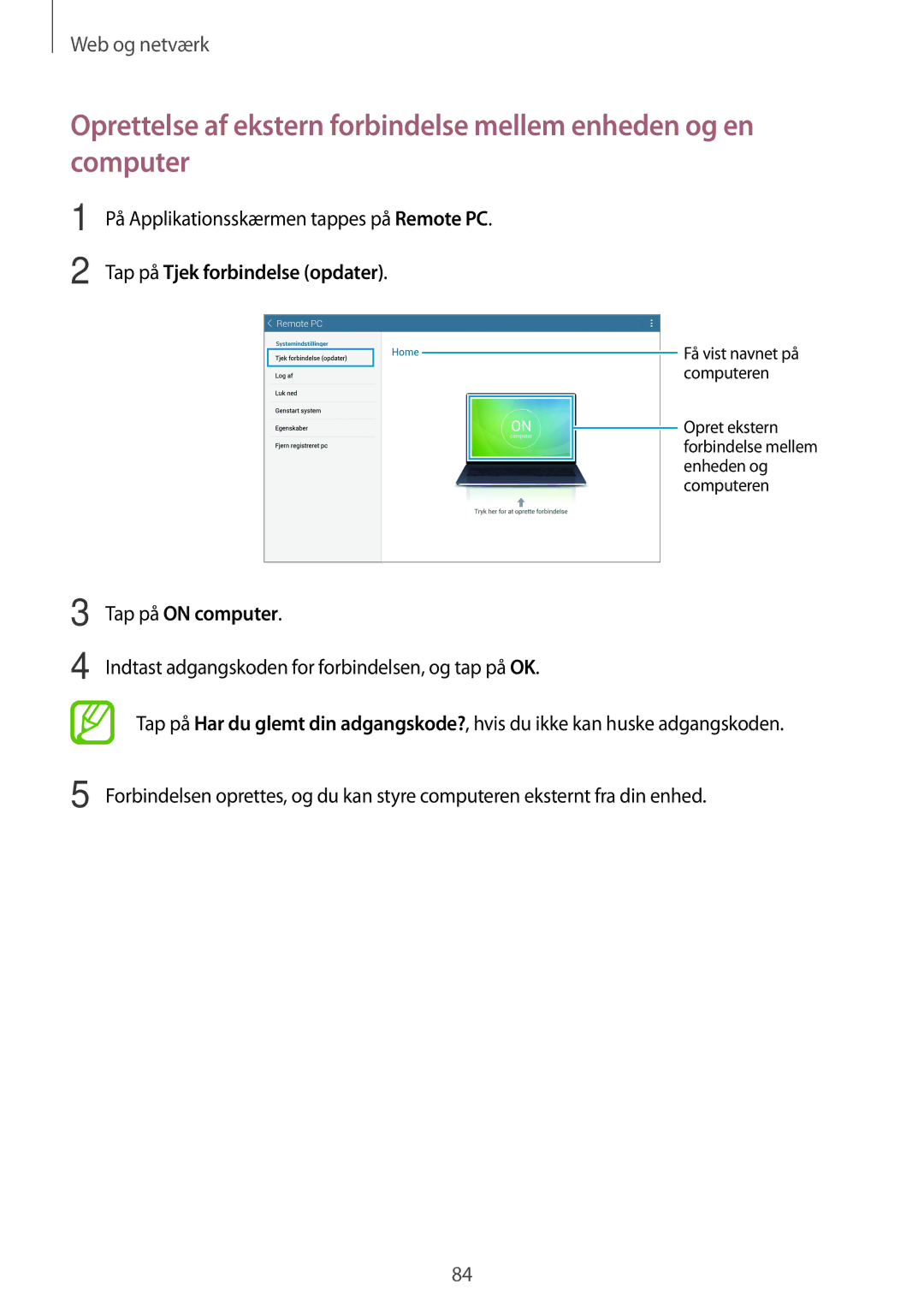 Samsung SM-T525NZKANEE, SM-T525NZWANEE manual Tap på Tjek forbindelse opdater, Tap på on computer 