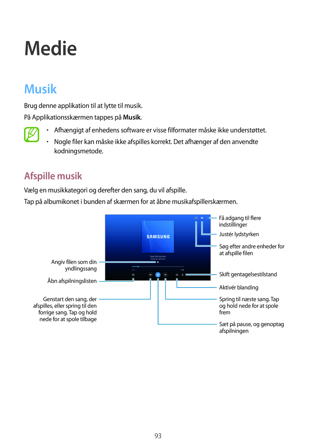 Samsung SM-T525NZWANEE, SM-T525NZKANEE manual Musik, Afspille musik 