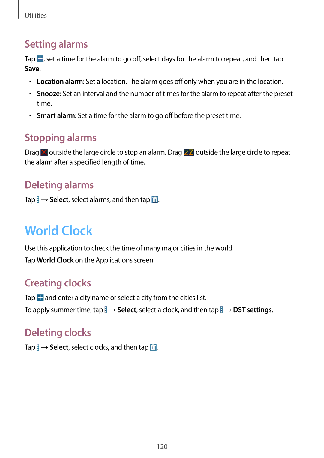 Samsung SM-T525NZWAATO, SM-T525NZKAXEO, SM-T525NZKAATO, SM-T525NZWAEUR, SM-T525NZKADBT, SM-T525NZWADBT manual World Clock 