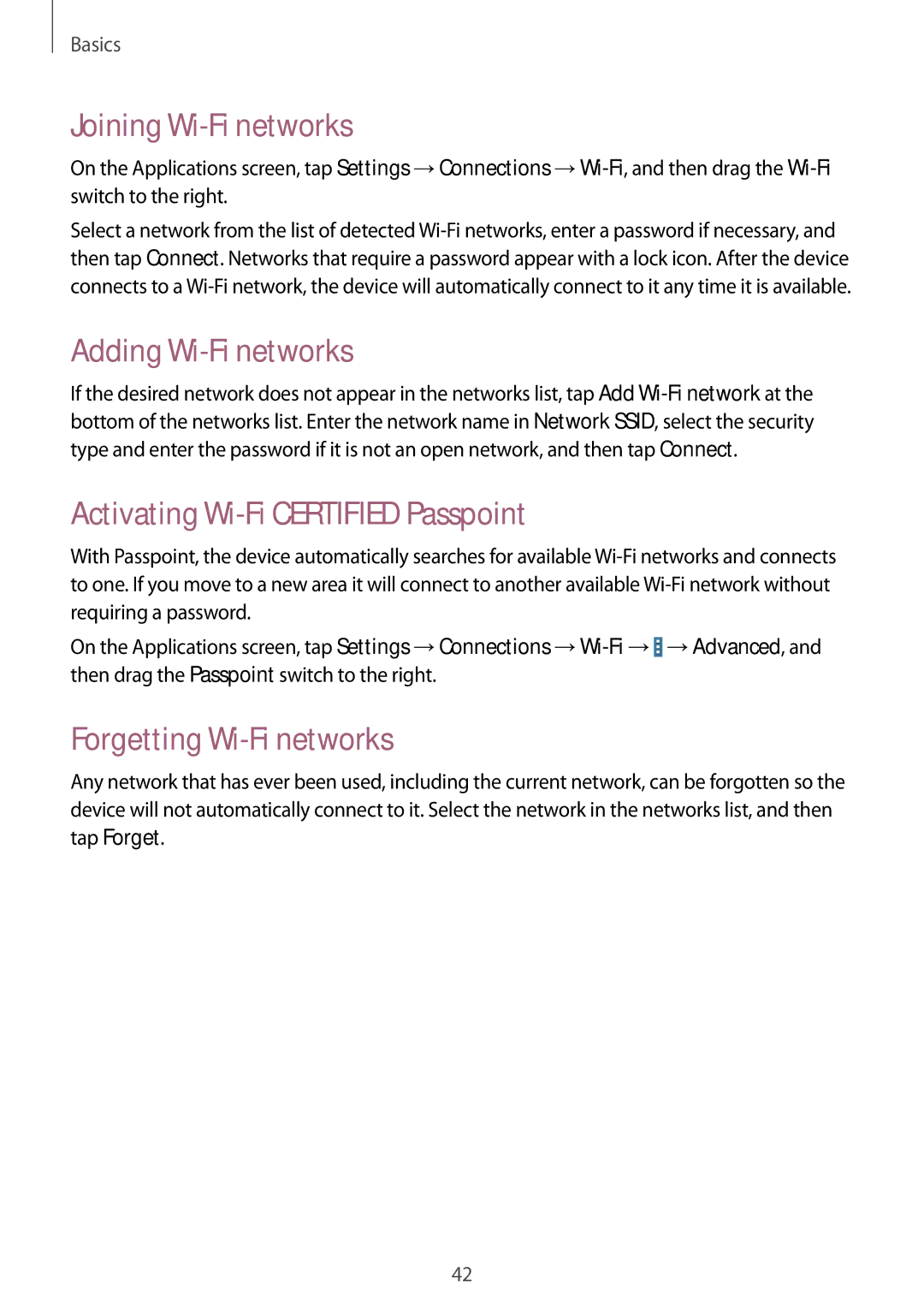 Samsung SM-T525NZKASEB, SM-T525NZKAXEO Joining Wi-Fi networks, Adding Wi-Fi networks, Activating Wi-Fi Certified Passpoint 