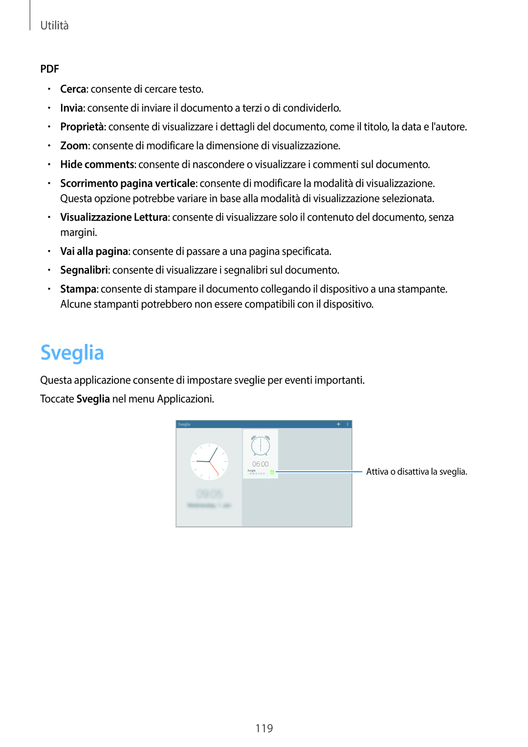 Samsung SM-T525NZWAITV manual Sveglia 