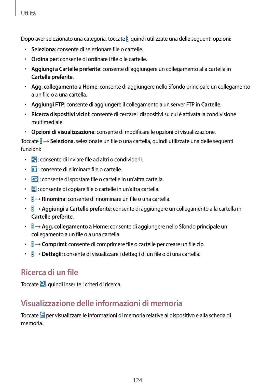 Samsung SM-T525NZWAITV manual Ricerca di un file, Visualizzazione delle informazioni di memoria 