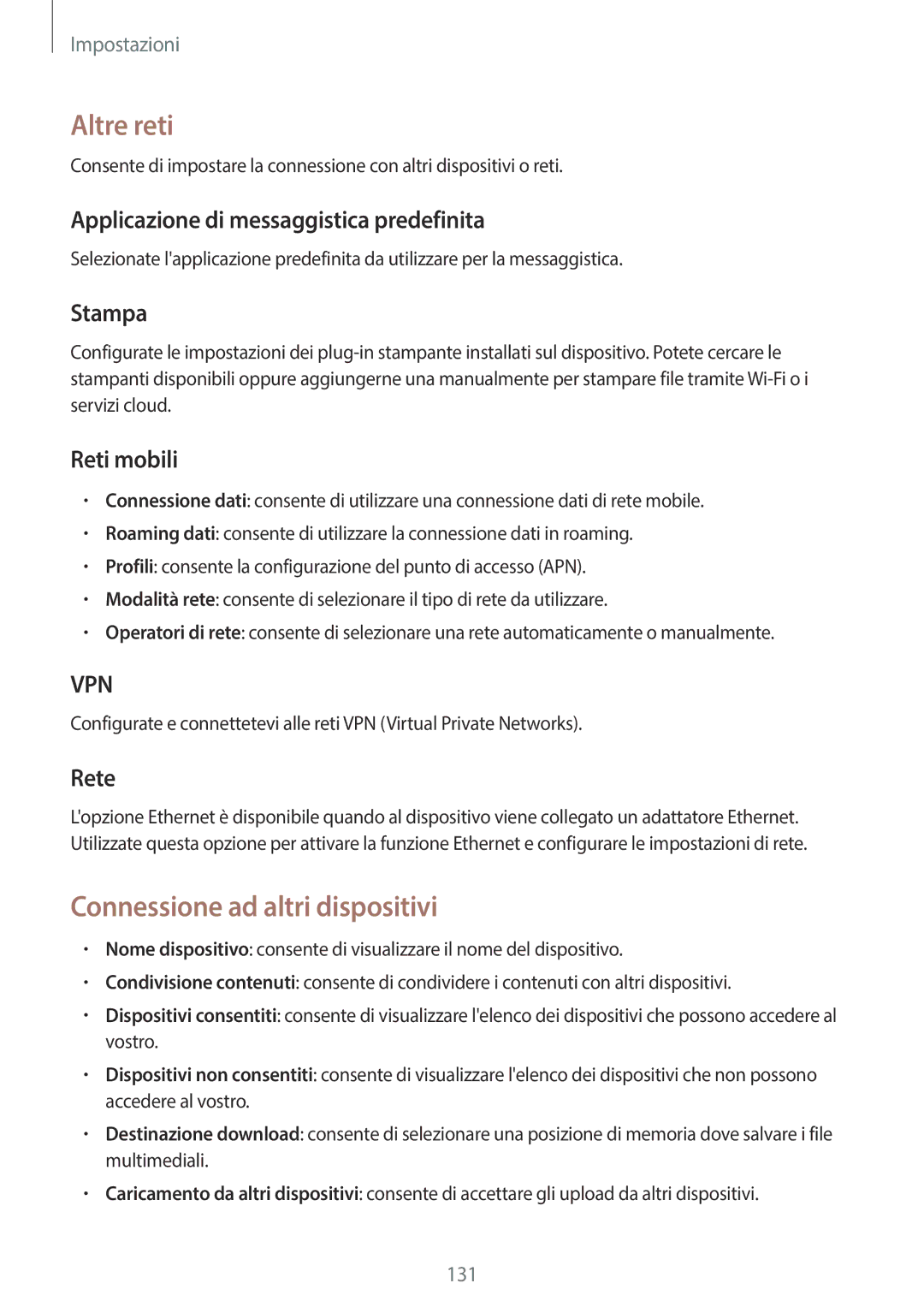 Samsung SM-T525NZWAITV manual Altre reti, Connessione ad altri dispositivi 