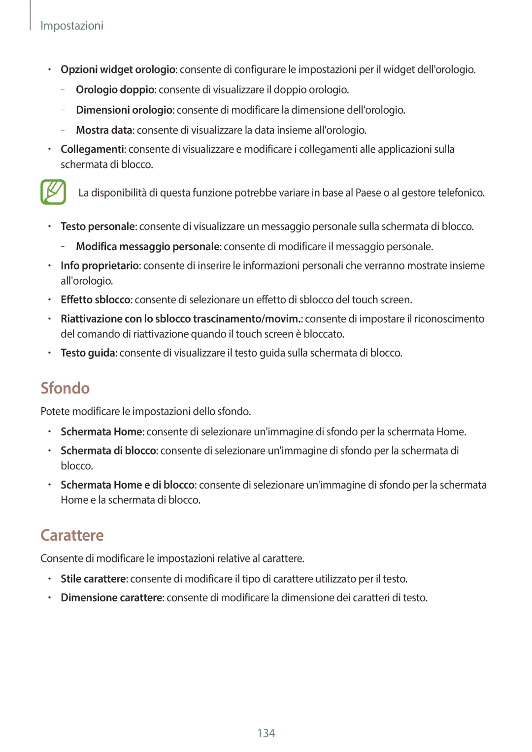 Samsung SM-T525NZWAITV manual Sfondo, Carattere 