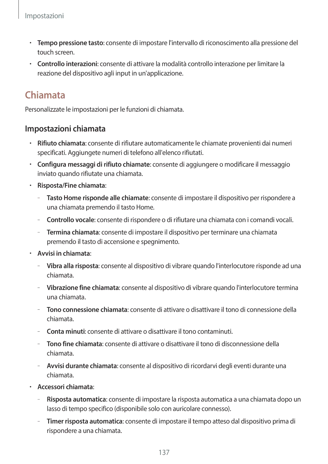 Samsung SM-T525NZWAITV manual Chiamata, Impostazioni chiamata, Avvisi in chiamata, Accessori chiamata 