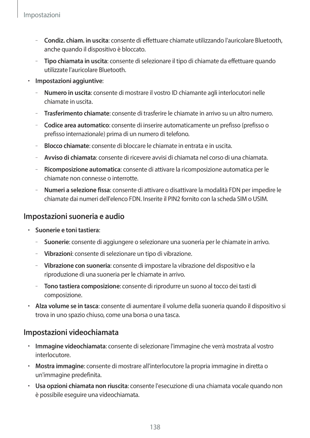 Samsung SM-T525NZWAITV manual Impostazioni suoneria e audio, Impostazioni videochiamata, Impostazioni aggiuntive 