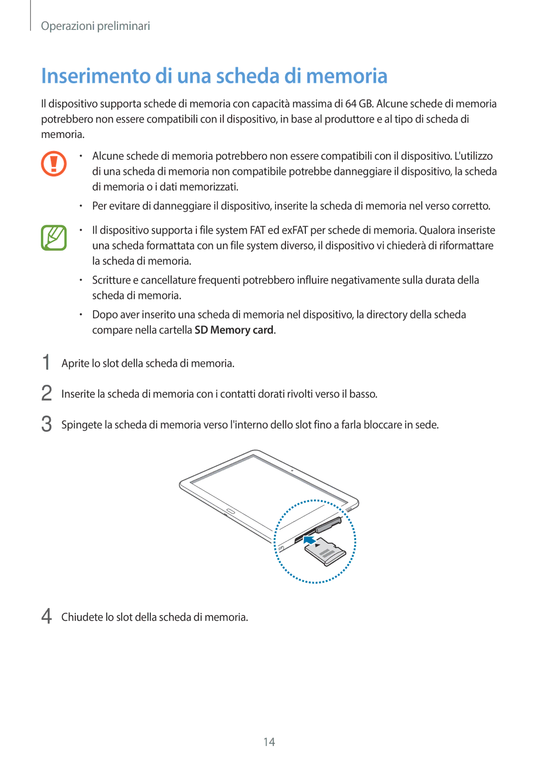 Samsung SM-T525NZWAITV manual Inserimento di una scheda di memoria 