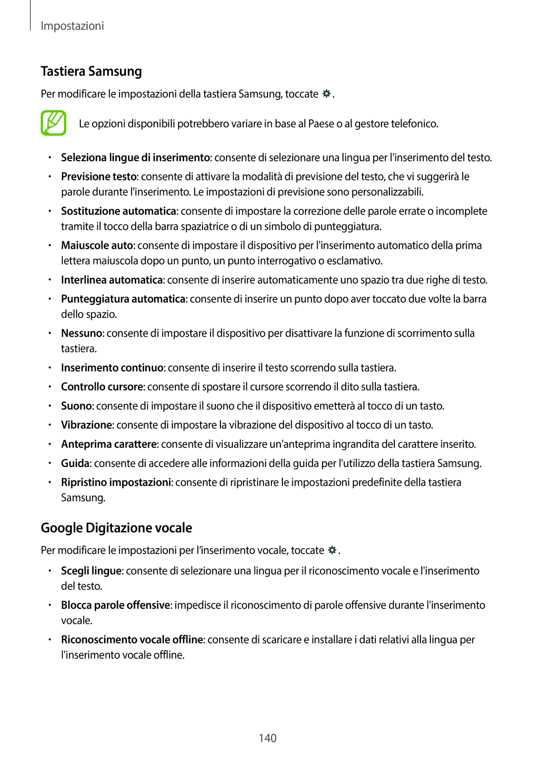 Samsung SM-T525NZWAITV manual Tastiera Samsung, Google Digitazione vocale 