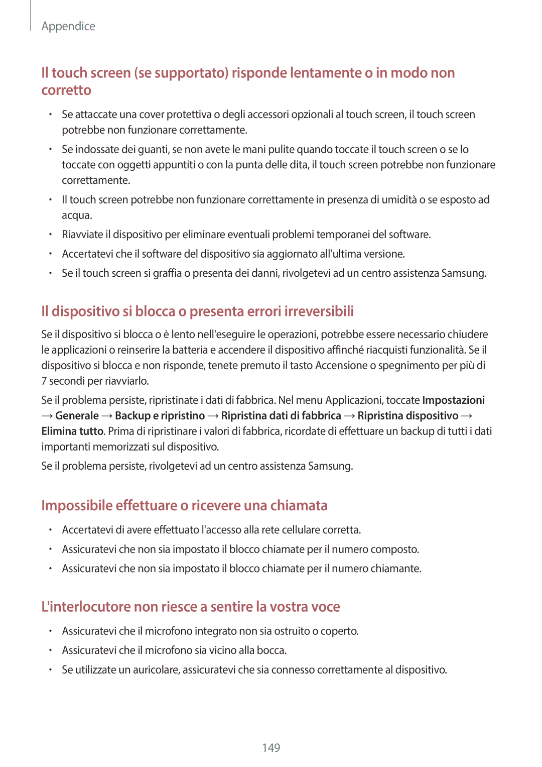 Samsung SM-T525NZWAITV manual Il dispositivo si blocca o presenta errori irreversibili 