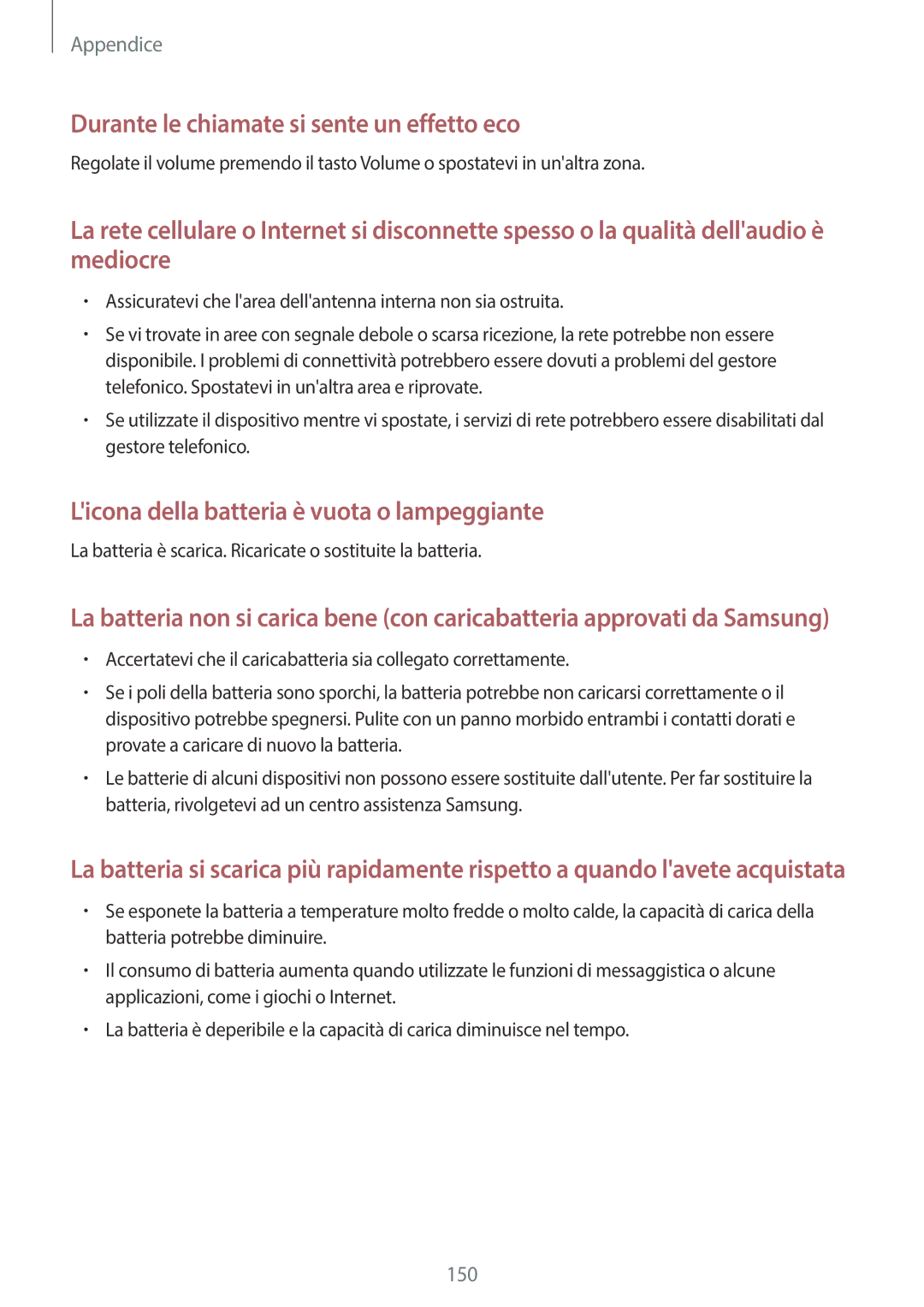 Samsung SM-T525NZWAITV manual Durante le chiamate si sente un effetto eco 