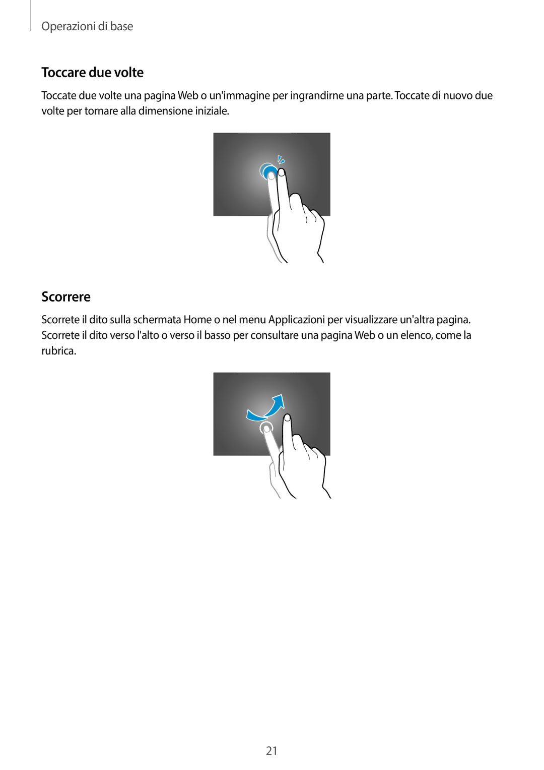 Samsung SM-T525NZWAITV manual Toccare due volte, Scorrere 
