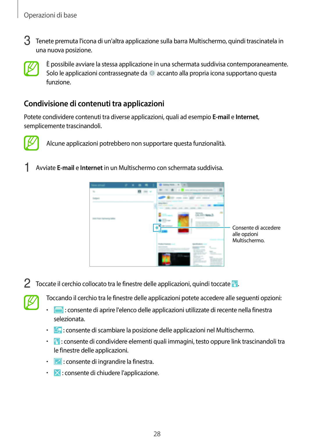 Samsung SM-T525NZWAITV manual Condivisione di contenuti tra applicazioni 