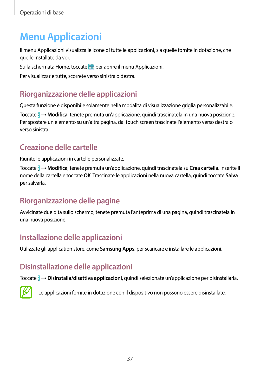 Samsung SM-T525NZWAITV manual Menu Applicazioni 