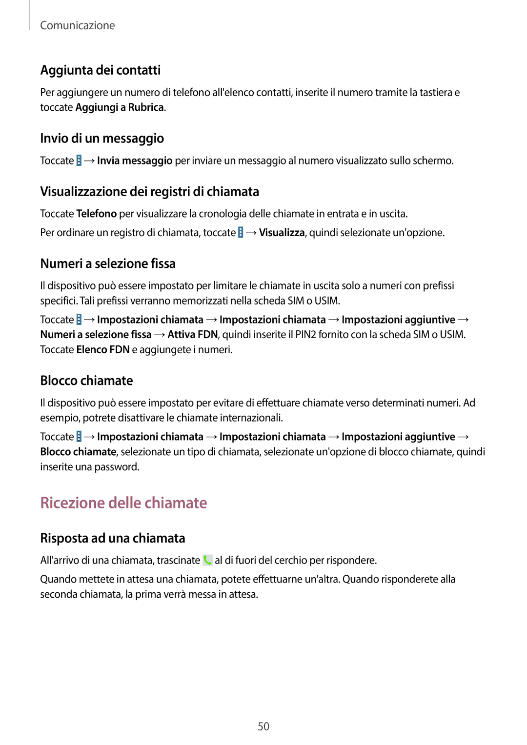 Samsung SM-T525NZWAITV manual Ricezione delle chiamate 