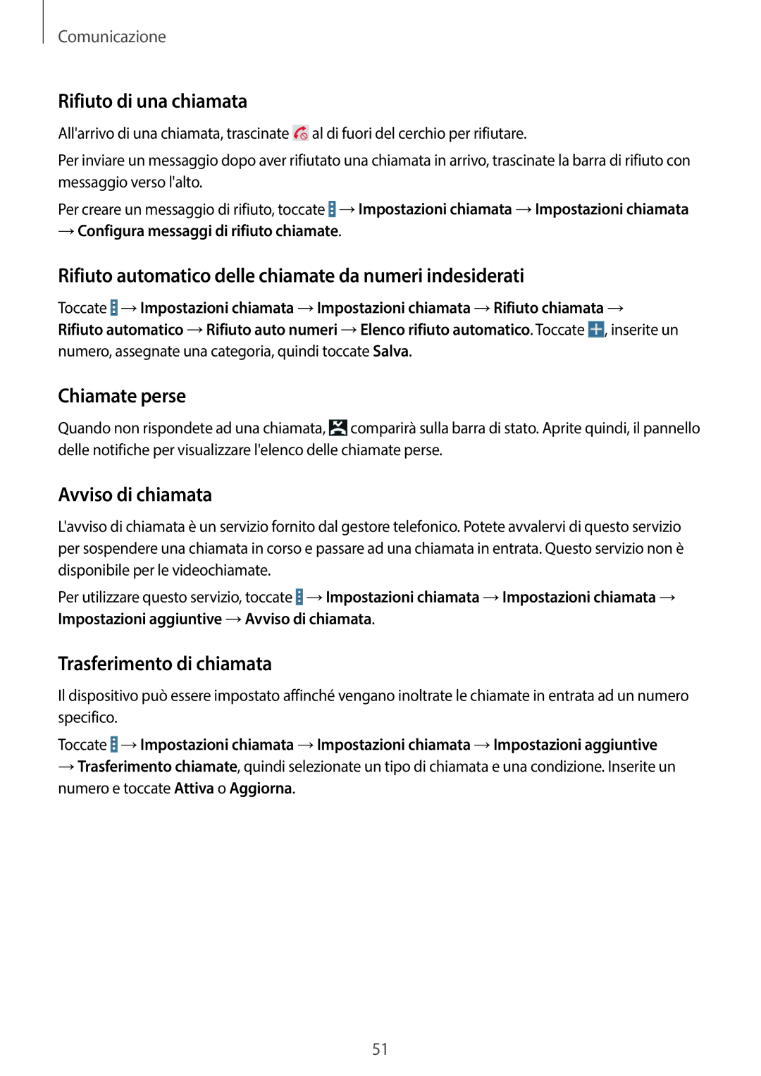 Samsung SM-T525NZWAITV Rifiuto di una chiamata, Rifiuto automatico delle chiamate da numeri indesiderati, Chiamate perse 