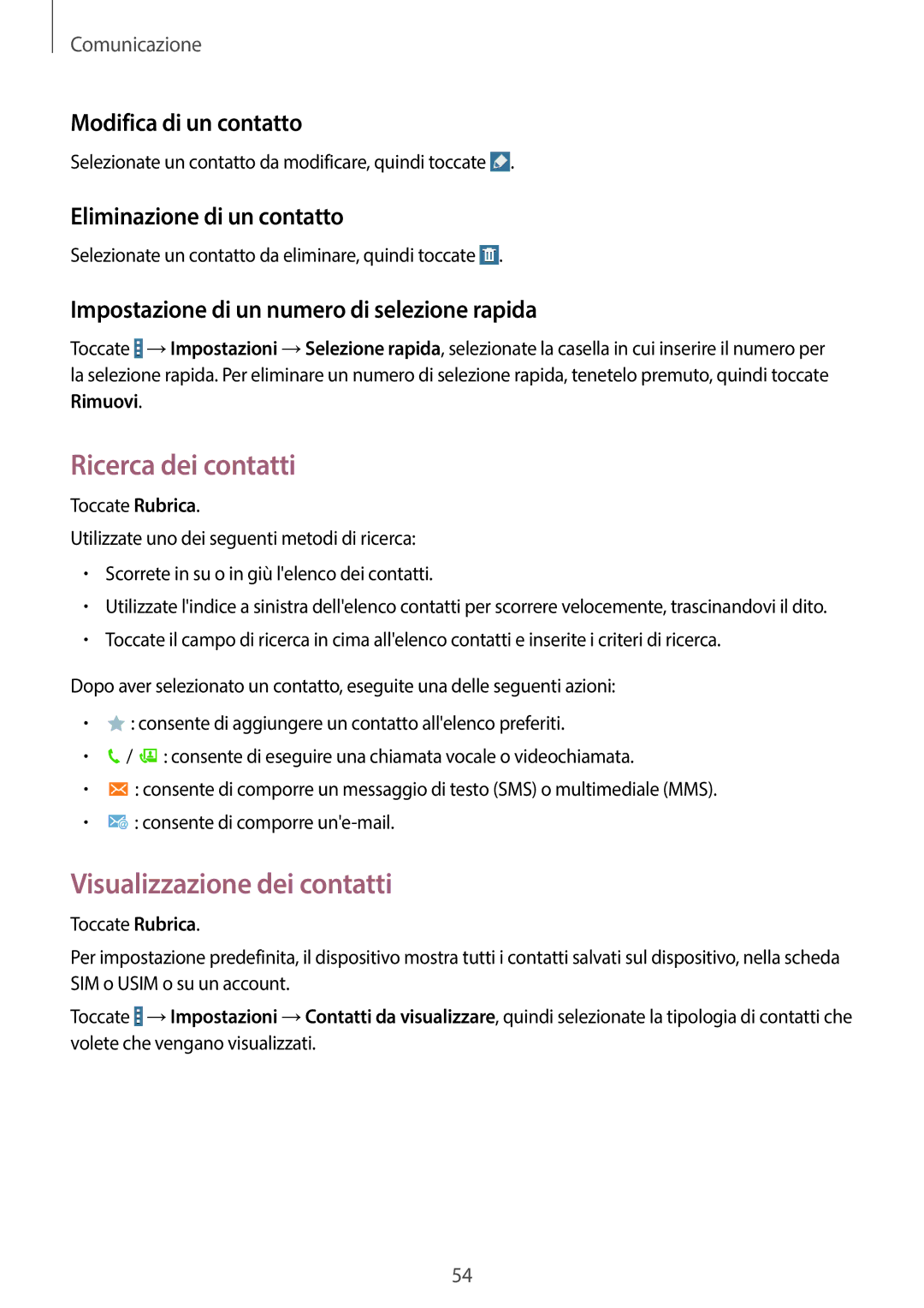 Samsung SM-T525NZWAITV manual Ricerca dei contatti, Visualizzazione dei contatti, Modifica di un contatto 