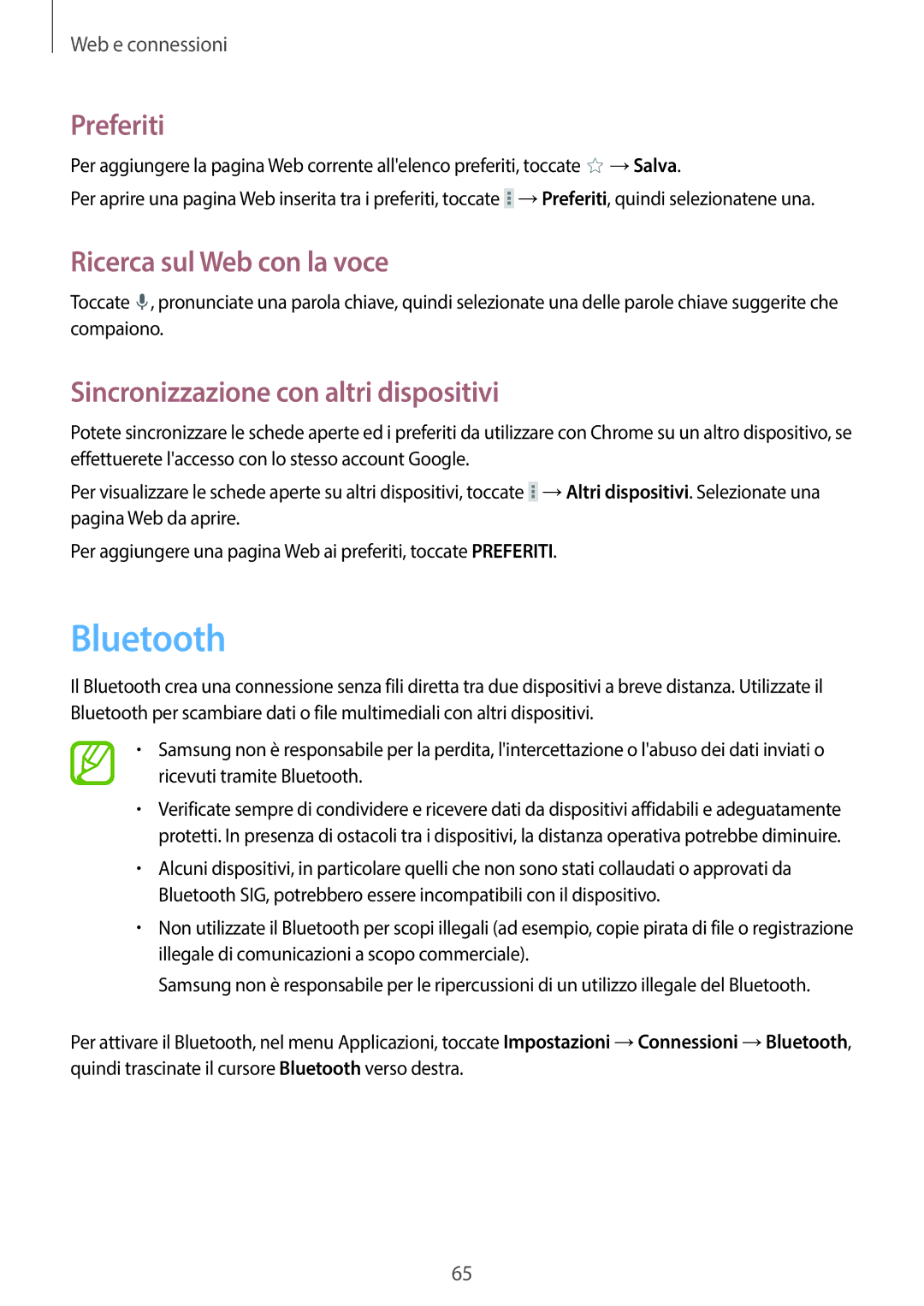 Samsung SM-T525NZWAITV manual Bluetooth, Sincronizzazione con altri dispositivi 