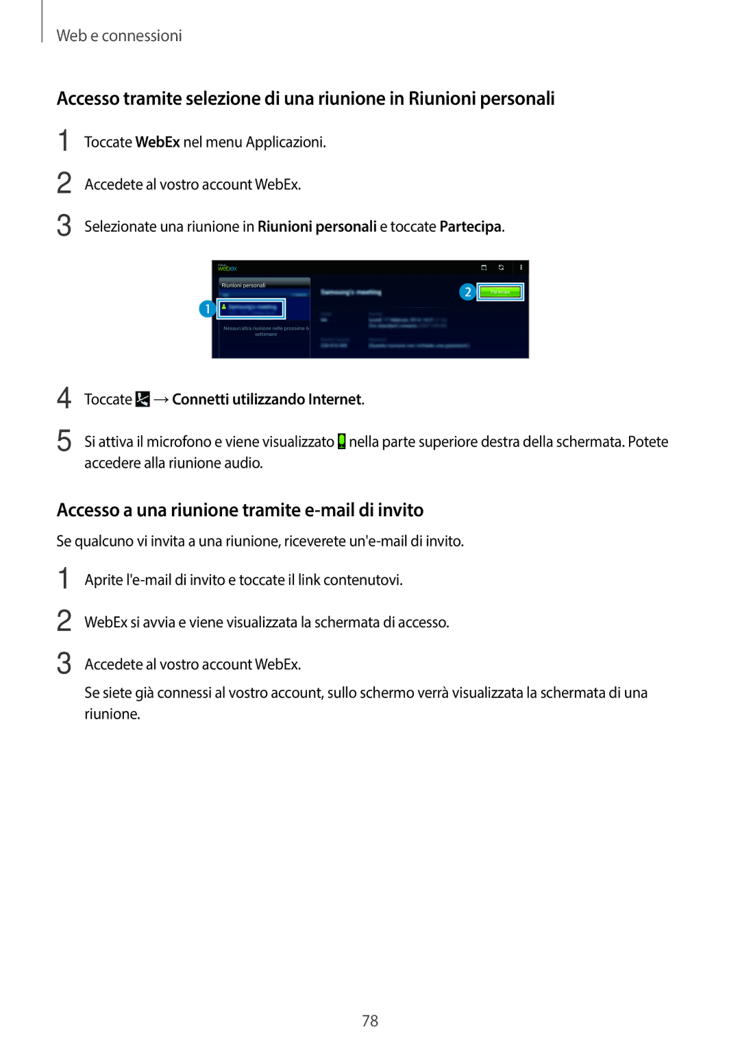 Samsung SM-T525NZWAITV manual Accesso a una riunione tramite e-mail di invito 