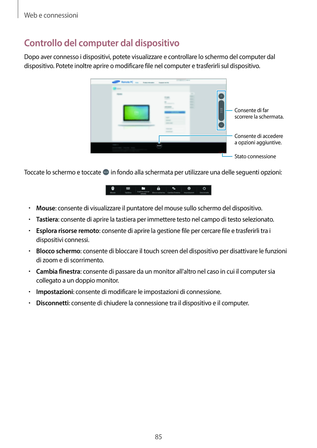 Samsung SM-T525NZWAITV manual Controllo del computer dal dispositivo 