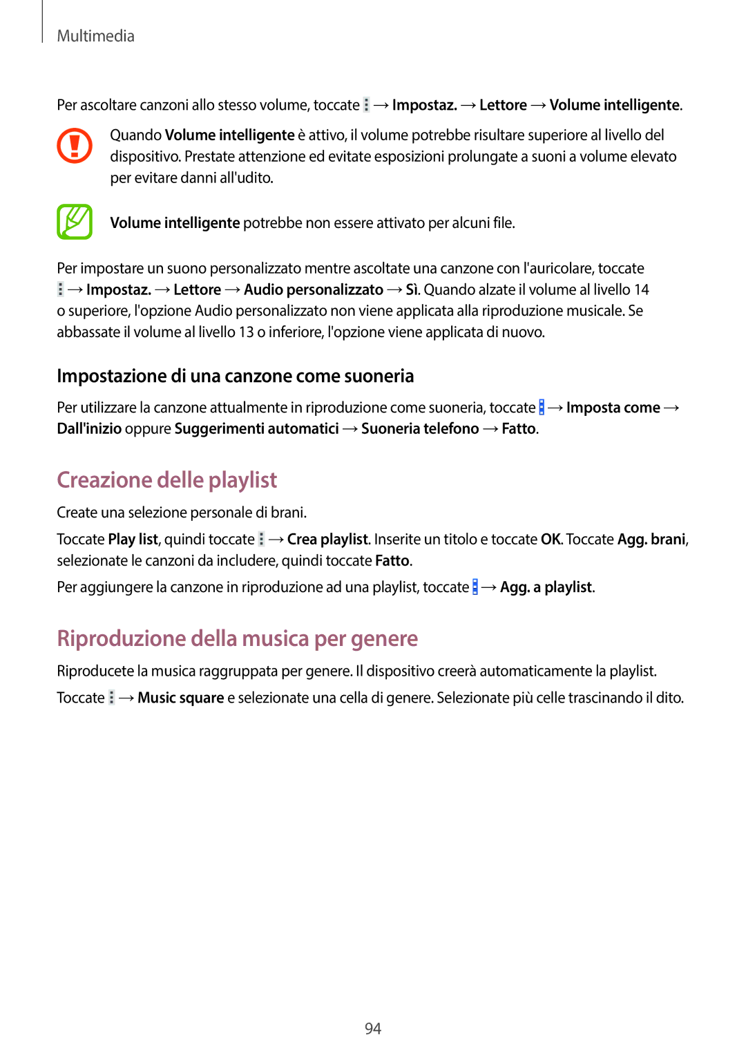 Samsung SM-T525NZWAITV manual Creazione delle playlist, Riproduzione della musica per genere 