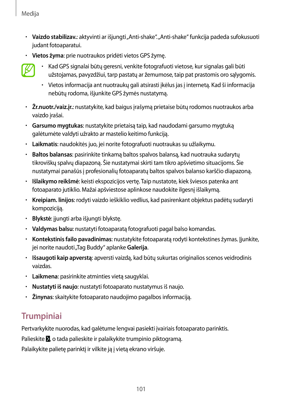 Samsung SM-T525NZKASEB, SM-T525NZWASEB manual Trumpiniai 