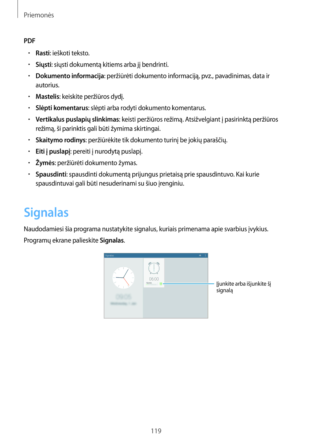 Samsung SM-T525NZKASEB, SM-T525NZWASEB manual Signalas 