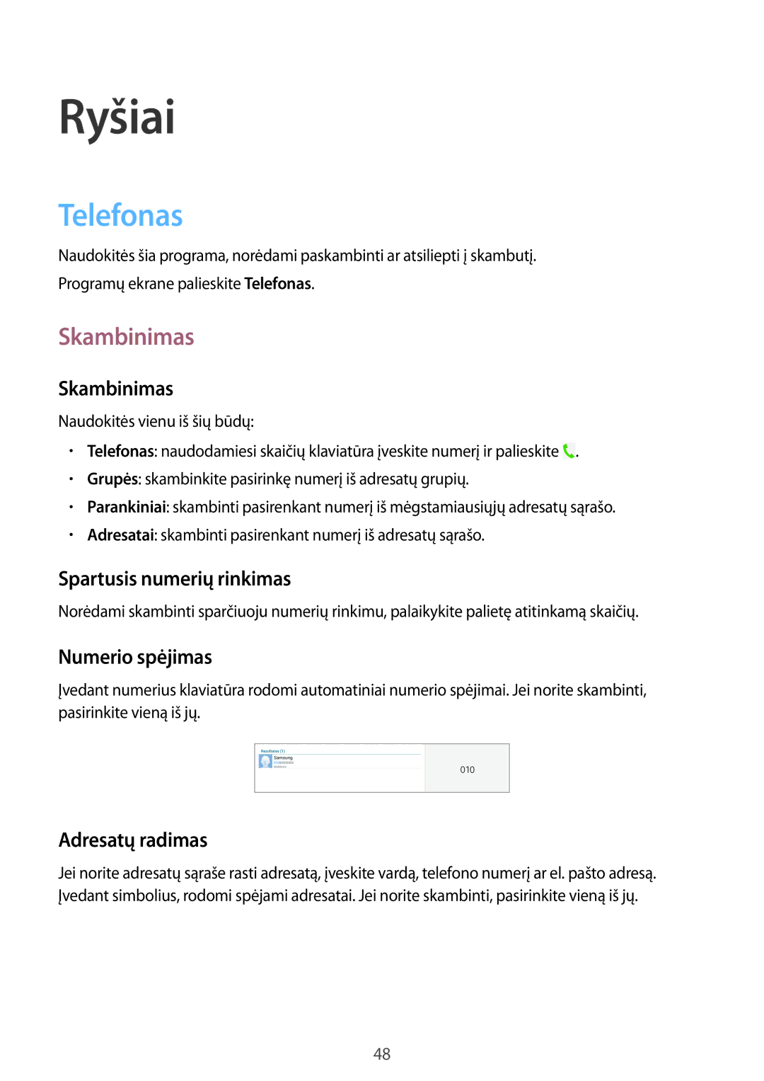 Samsung SM-T525NZWASEB, SM-T525NZKASEB manual Telefonas, Skambinimas 