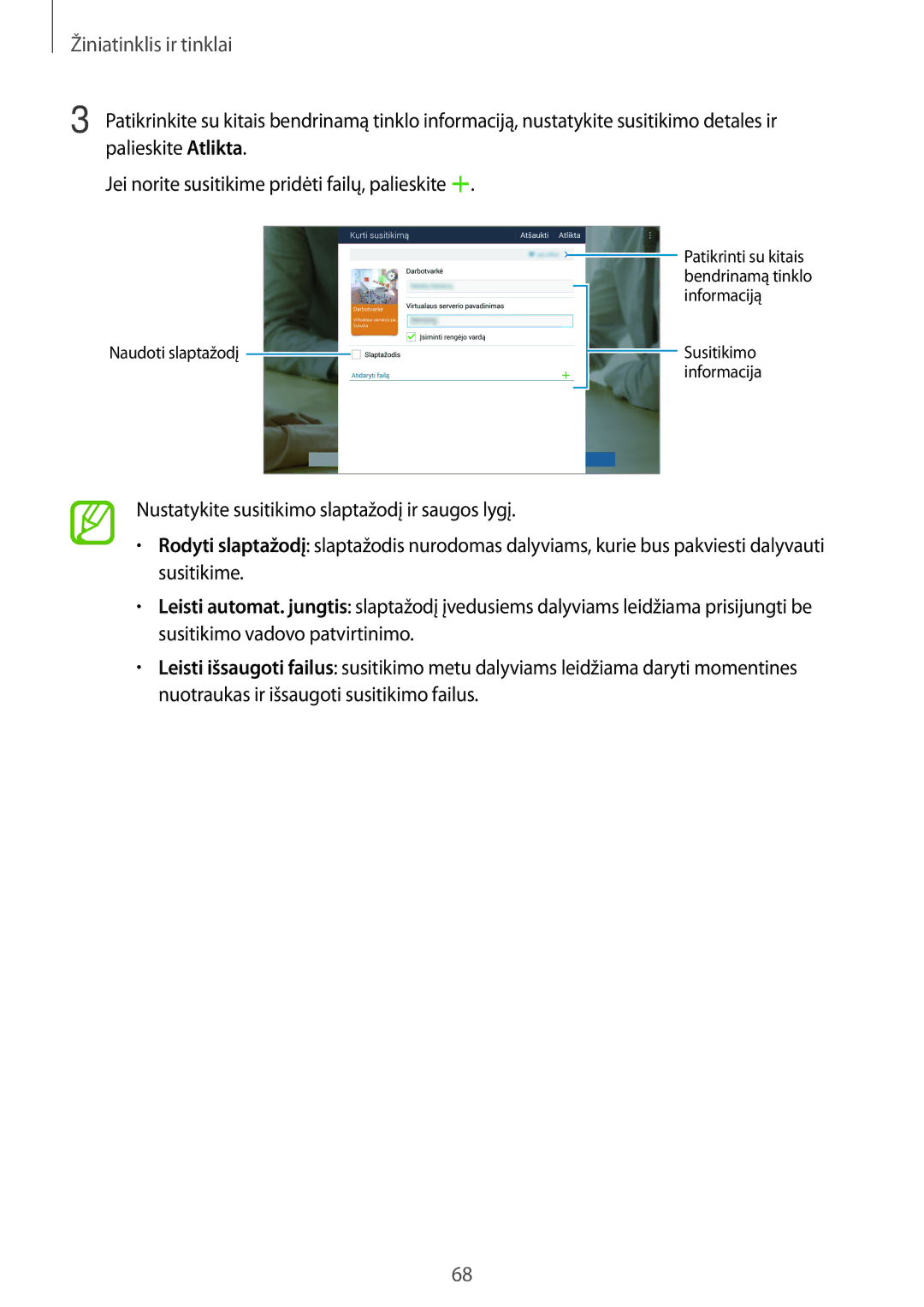 Samsung SM-T525NZWASEB, SM-T525NZKASEB manual Žiniatinklis ir tinklai 