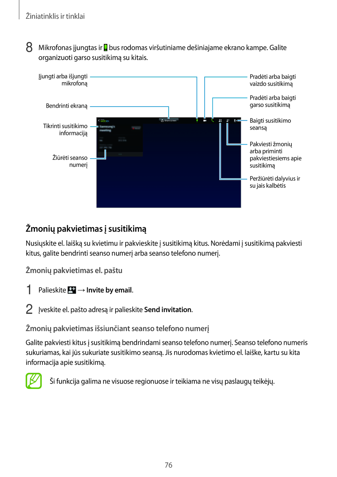 Samsung SM-T525NZWASEB, SM-T525NZKASEB manual Žmonių pakvietimas į susitikimą, Palieskite →Invite by email 