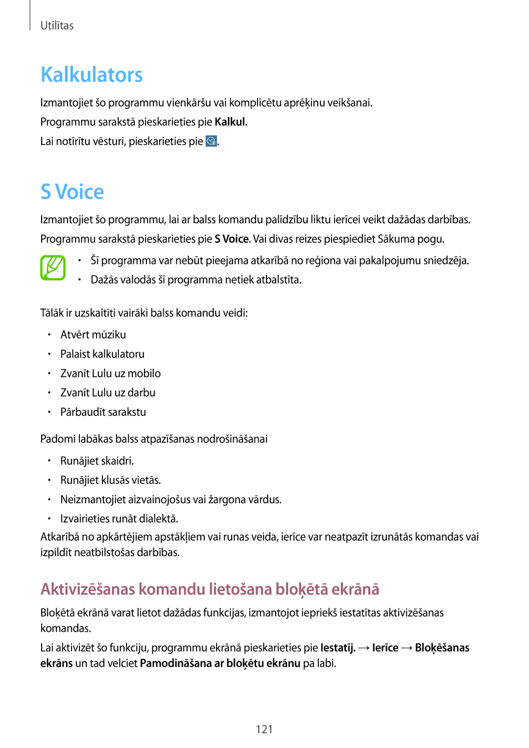 Samsung SM-T525NZKASEB, SM-T525NZWASEB manual Kalkulators, Voice, Aktivizēšanas komandu lietošana bloķētā ekrānā 