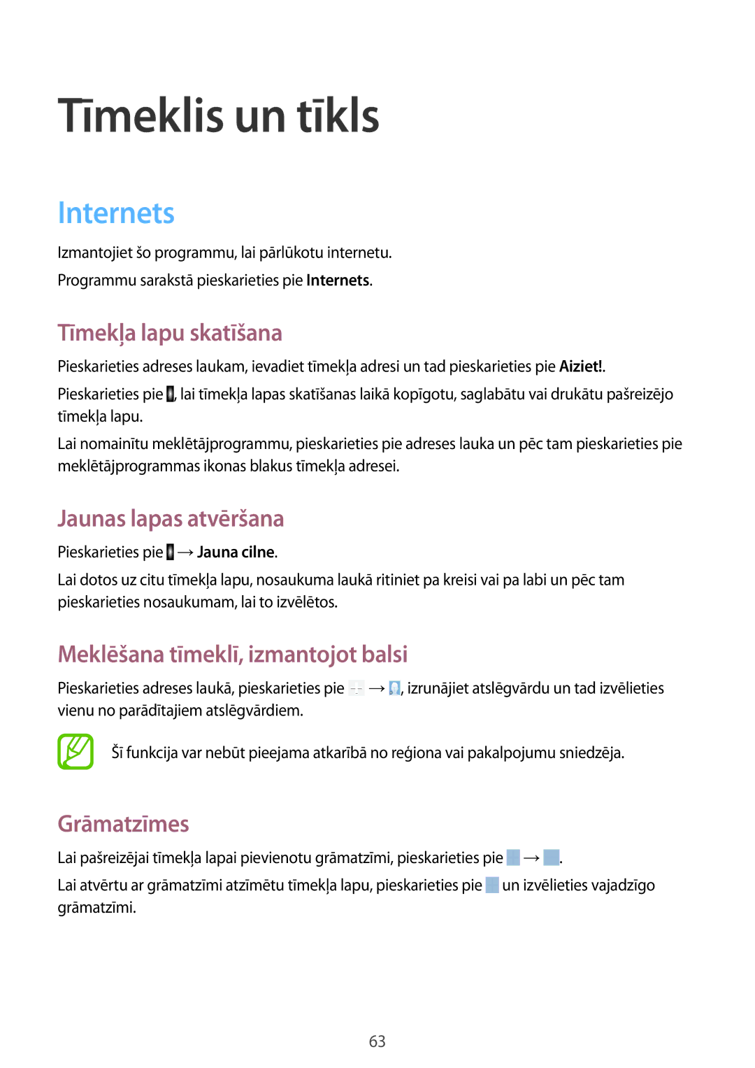 Samsung SM-T525NZKASEB, SM-T525NZWASEB manual Tīmeklis un tīkls, Internets 