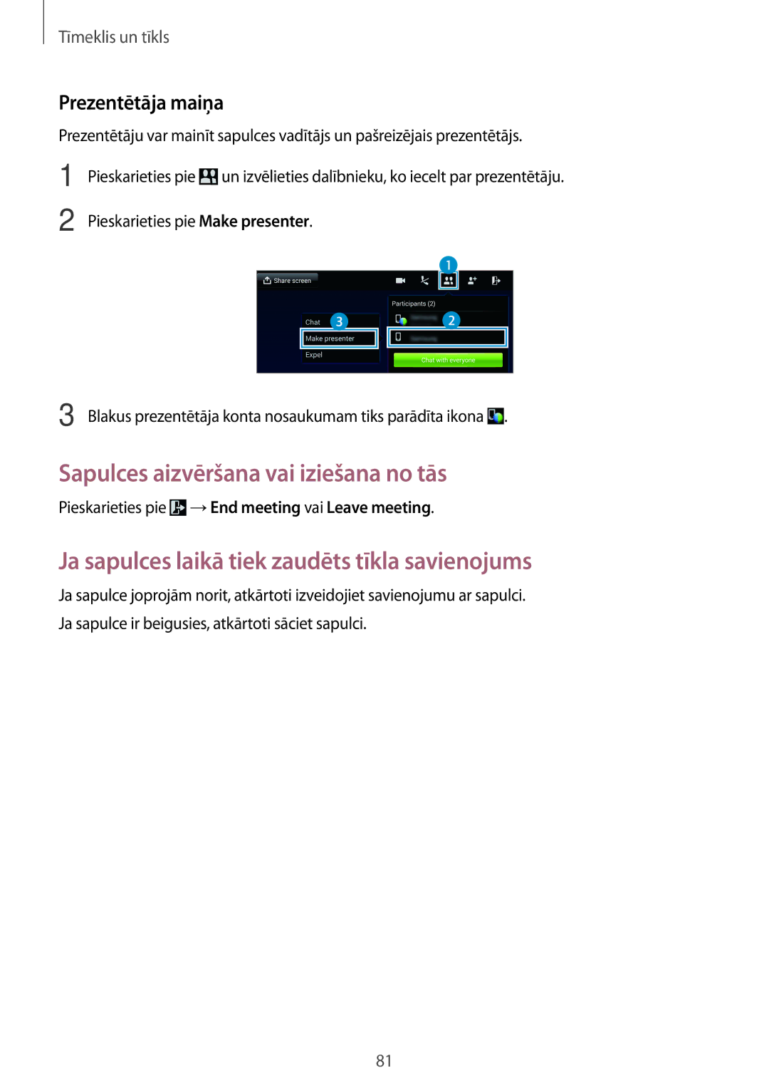 Samsung SM-T525NZKASEB, SM-T525NZWASEB manual Prezentētāja maiņa, Pieskarieties pie Make presenter 