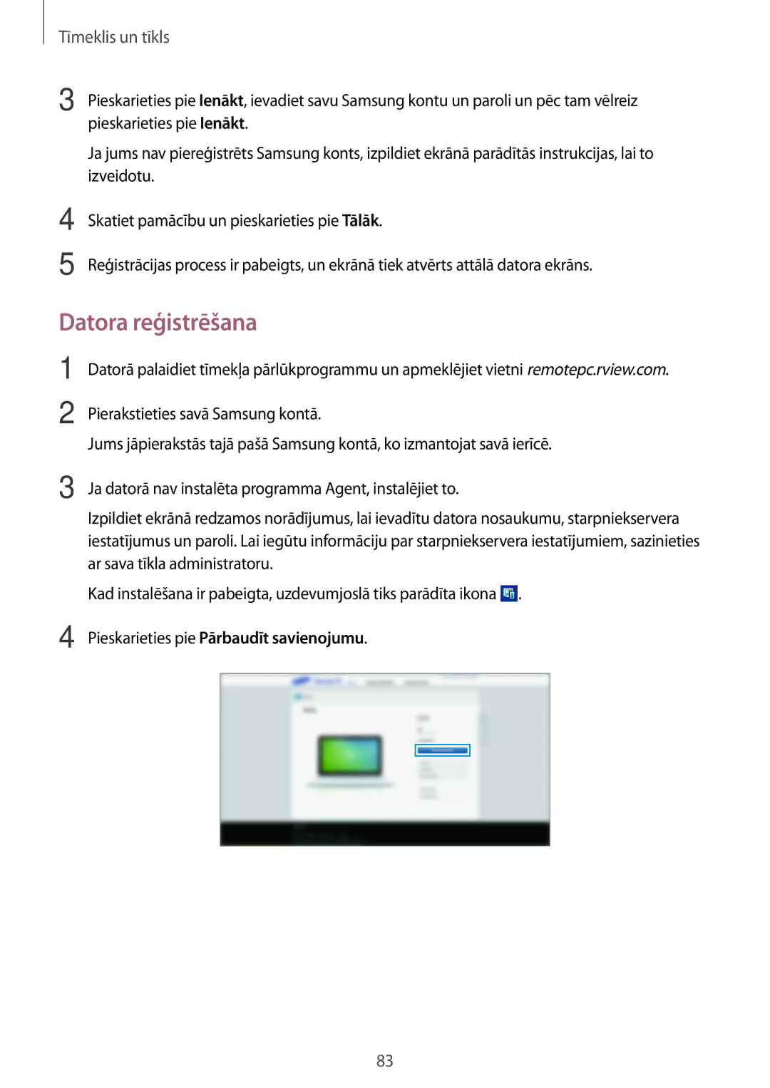 Samsung SM-T525NZKASEB, SM-T525NZWASEB manual Datora reģistrēšana, Pieskarieties pie Pārbaudīt savienojumu 