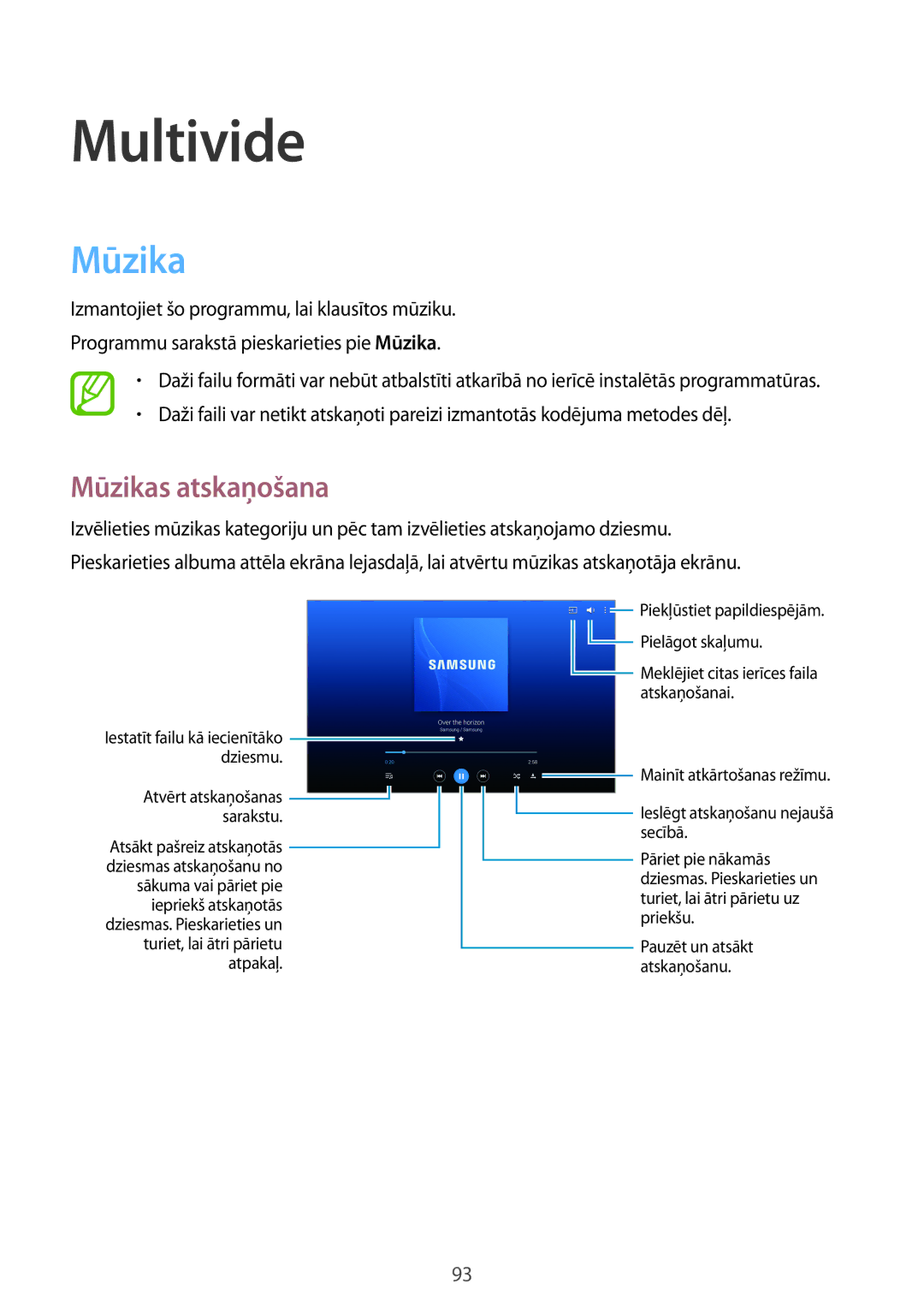 Samsung SM-T525NZKASEB, SM-T525NZWASEB manual Multivide, Mūzikas atskaņošana 