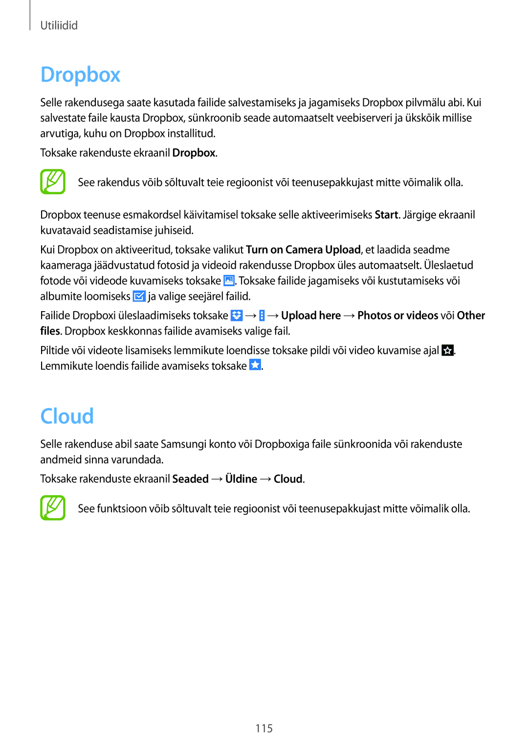 Samsung SM-T525NZKASEB, SM-T525NZWASEB manual Dropbox, Cloud 