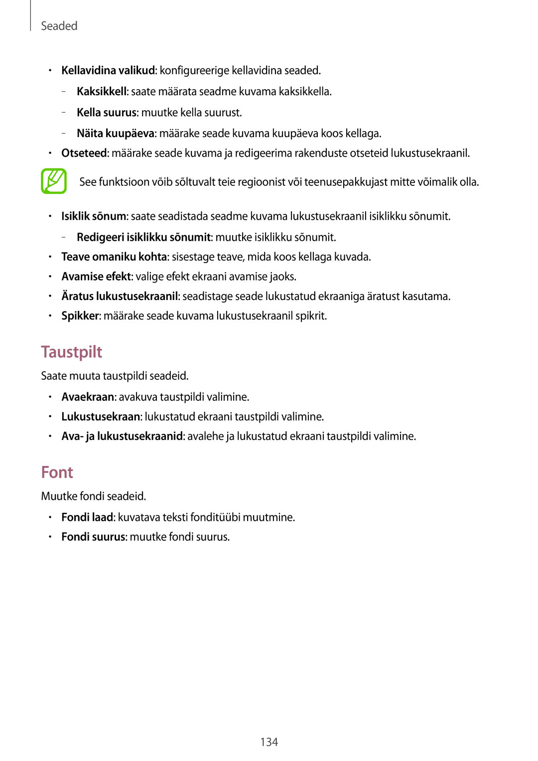 Samsung SM-T525NZWASEB, SM-T525NZKASEB manual Taustpilt, Font 