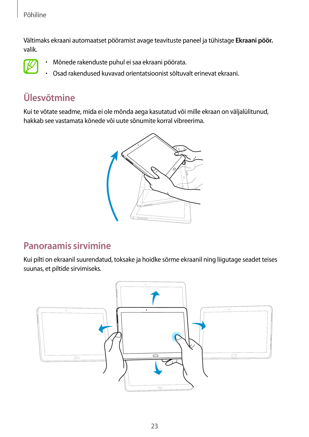 Samsung SM-T525NZKASEB, SM-T525NZWASEB manual Ülesvõtmine, Panoraamis sirvimine 