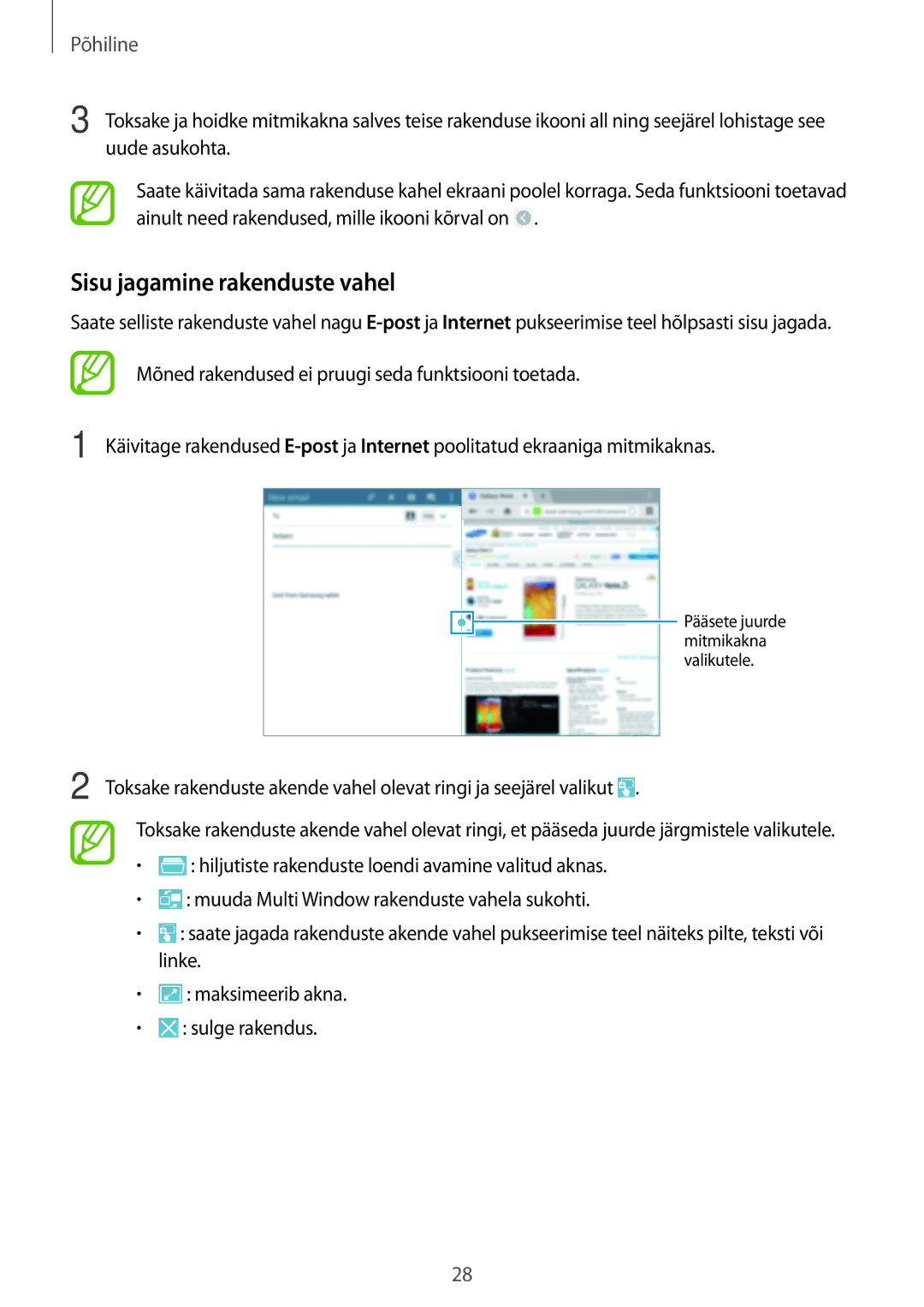 Samsung SM-T525NZWASEB, SM-T525NZKASEB manual Sisu jagamine rakenduste vahel 