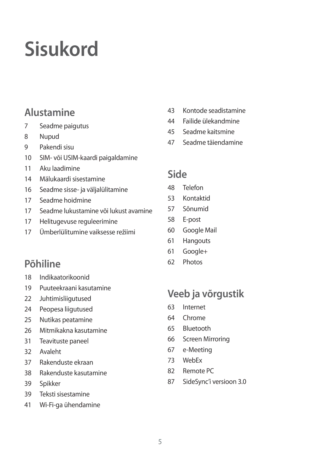 Samsung SM-T525NZKASEB, SM-T525NZWASEB manual Sisukord 