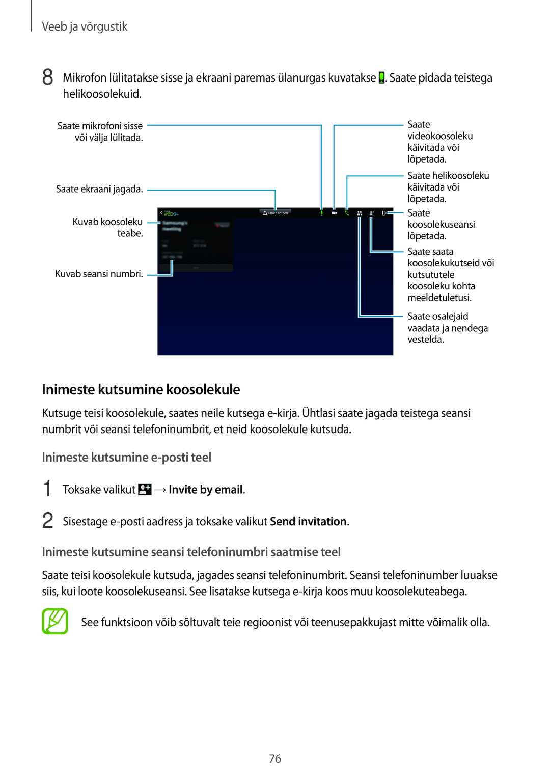 Samsung SM-T525NZWASEB, SM-T525NZKASEB manual Inimeste kutsumine koosolekule, Inimeste kutsumine e-posti teel 