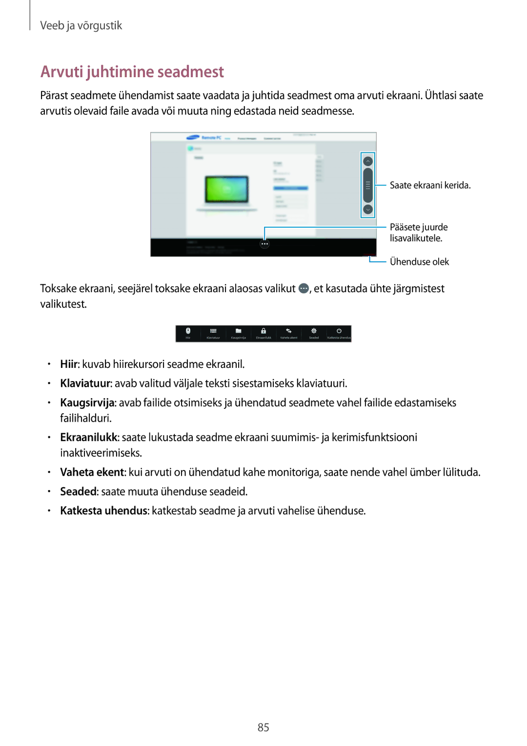 Samsung SM-T525NZKASEB, SM-T525NZWASEB manual Arvuti juhtimine seadmest 