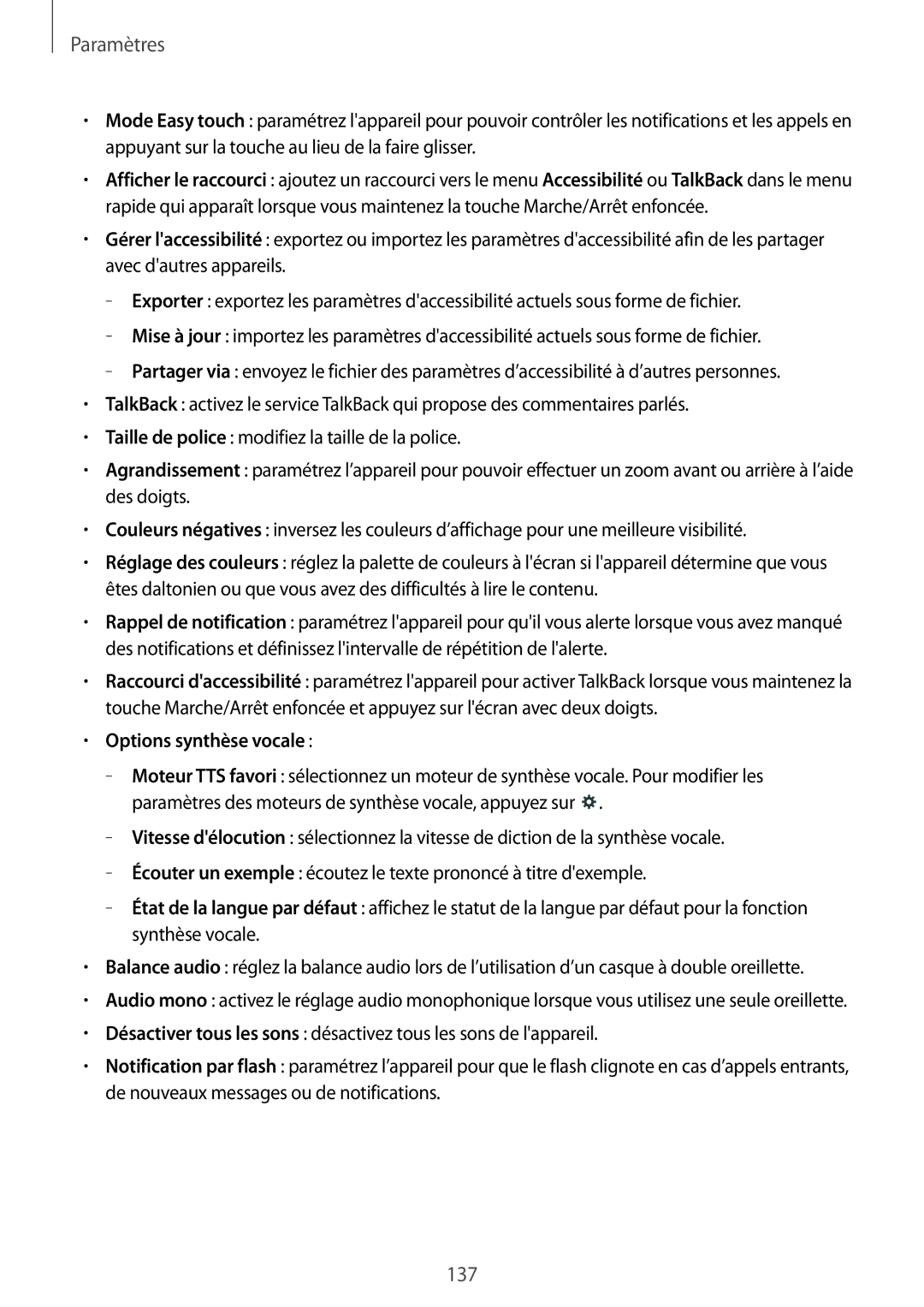 Samsung SM-T525NZKAXEF, SM-T525NZWAXEF manual Options synthèse vocale 