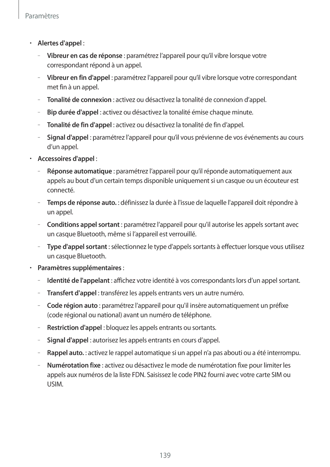 Samsung SM-T525NZKAXEF, SM-T525NZWAXEF manual Alertes dappel, Accessoires dappel, Paramètres supplémentaires 